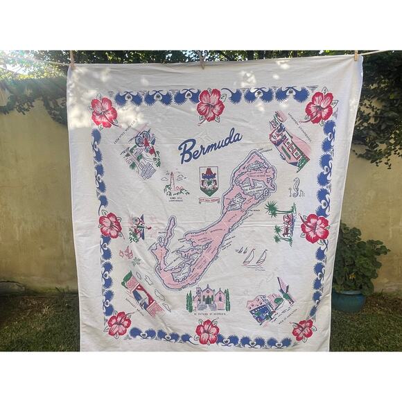 VTG Bermuda Card Table Tablecloth 1950's MCM Cottage Core - Picture 3 of 3